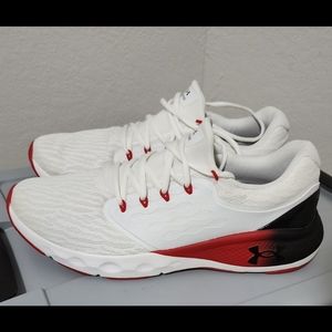 Under Armour mens size 13 Charged vantage slip on laces sneakers shoes white red